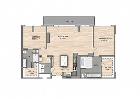 Floor plan for 2 beds, 2 baths, 1735 sqft